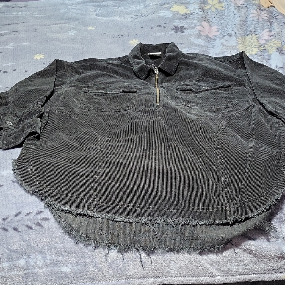 Aerie Black Corduroy Quarter Zip Shacket